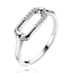 Hot Zinzi zilveren ring met grote ovale schakel witte zirconia's ZIR2114