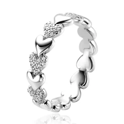 Hot Zinzi zilveren ring met hartjes afwisselend bezet met witte zirconia's ZIR1798Z