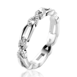 Clearance Zinzi zilveren ring met infinity vormen bezet met witte zirconia's en verbonden met gladde ovale schakels ZIR2570