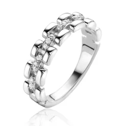 Discount Zinzi zilveren ring met rolex-style schakels en de middenbaan bezet met witte zirconia's 5mm breed ZIR2504