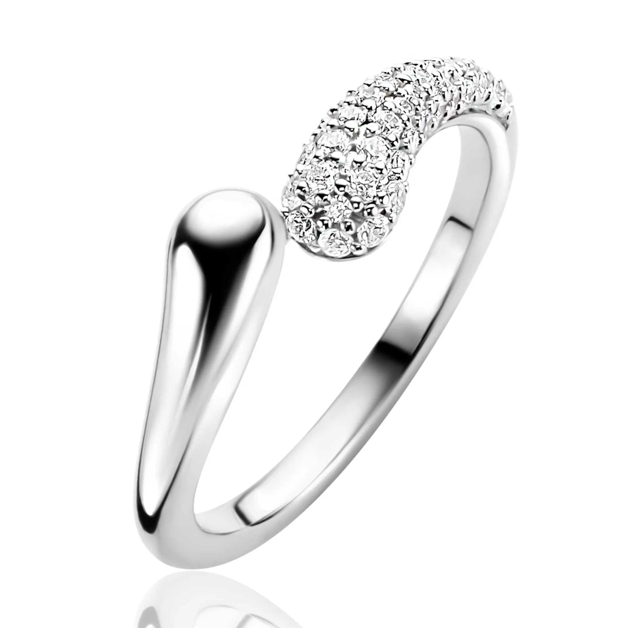 Discount Zinzi zilveren ring met twee druppelvormen, bezet met witte zirkonia's ZIR2681