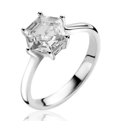 Outlet Zinzi zilveren ring met zeshoekige wittte zirconia 10mm ZIR2259
