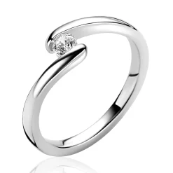 Clearance Zinzi zilveren ring (6mm breed) met ronde zirkonia, sierlijk omklemd door twee banen ZIR2766