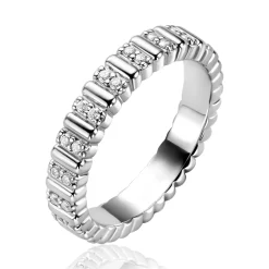 Hot Zinzi zilveren ring (4mm breed) bezet met witte zirkonia's ZIR2686