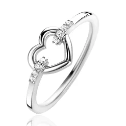 Sale Zinzi zilveren ring open hart, bezet met witte zirconia's in band ZIR1755