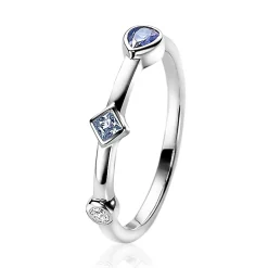 Clearance Zinzi zilveren ring rond driehoek druppel wit blauw ZIR2091