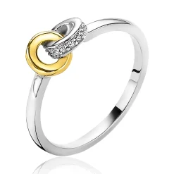 Hot Zinzi zilveren ring ronde vormen met elkaar verbonden witte zirconia's ZIR2102