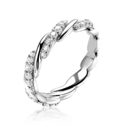 New Zinzi zilveren ring verweven glad wit ZIR1781