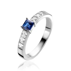 Hot Zinzi zilveren ring vierkant saffierblauw en witte zirconia's ZIR2453