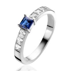 Hot Zinzi zilveren ring vierkant saffierblauw en witte zirconia's ZIR2453
