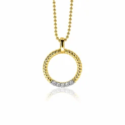 Discount Zinzi zilveren ronde hanger 22mm in geel verguld gedraaid witte zirconia ZIH2128Y (zonder collier)