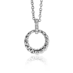 Clearance Zinzi zilveren ronde hanger 15mm gedraaid motief, hangoog bezet met witte zirconia's ZIH2403 (zonder collier)
