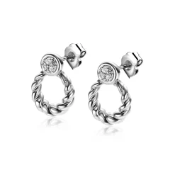 Hot Zinzi zilveren ronde oorstekers 12mm gedraaid motief, bezet met witte zirconia's ZIO2390