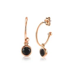 Outlet Zinzi zilveren rosé vergulde oorsieraden zwarte kleursteen 16mm ZIO1935RZ
