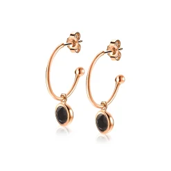 Outlet Zinzi zilveren rosé vergulde oorsieraden zwarte kleursteen 16mm ZIO1935RZ