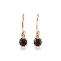Outlet Zinzi zilveren rosé vergulde oorsieraden zwarte kleursteen 16mm ZIO1935RZ