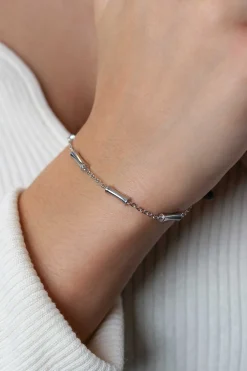 Outlet Zinzi zilveren schakel armband met vijf gladde bamboe vormen 17-20cm ZIA2577