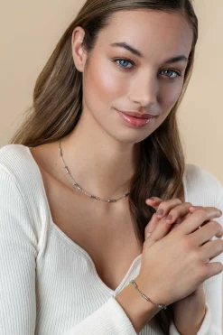 Outlet Zinzi zilveren schakel armband met vijf gladde bamboe vormen 17-20cm ZIA2577