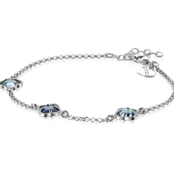 Discount Zinzi zilveren schakel armband met twee lichtblauwe klavers en een donkerblauwe klaver in het midden 17-20cm ZIA2663B