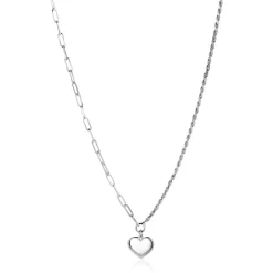 Best Zinzi zilveren schakel ketting met twee trendy schakels en glad hart 40-45cm ZIC2381