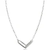 New Zinzi zilveren schakel ketting 45cm met 2 grote ovale schakels, bezet met witte zirconia ZIC2371