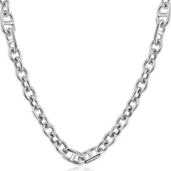 Hot Zinzi zilveren schakel ketting, waarbij ronde schakels zijn gecombineerd met trendy grotere marine schakels 7,4mm breed 42-45cm ZIC2580