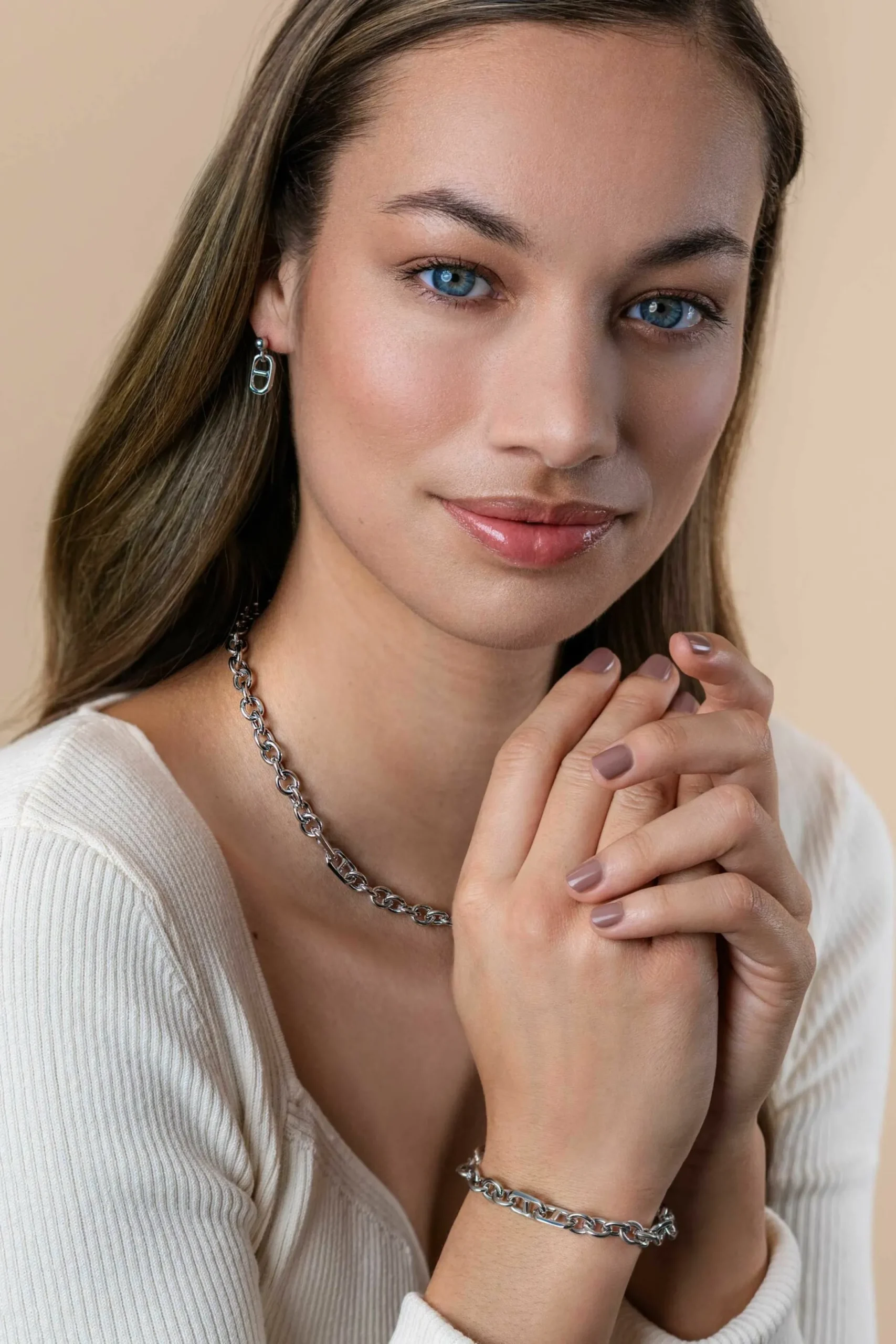 Hot Zinzi zilveren schakel ketting, waarbij ronde schakels zijn gecombineerd met trendy grotere marine schakels 7,4mm breed 42-45cm ZIC2580