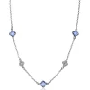 New Zinzi zilveren schakel ketting met twee zilveren en drie blauwe klavers 40-45cm ZIC2582