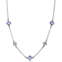 New Zinzi zilveren schakel ketting met twee zilveren en drie blauwe klavers 40-45cm ZIC2582