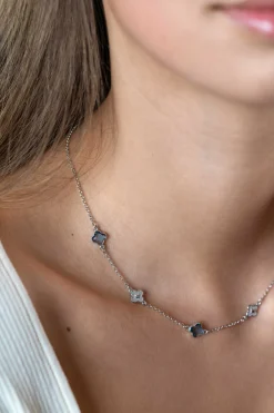 New Zinzi zilveren schakel ketting met twee zilveren en drie blauwe klavers 40-45cm ZIC2582