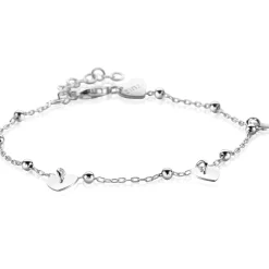 Clearance Zinzi zilveren schakelarmband met bolletjes en drie gladde hartjes 17-20cm ZIA2531