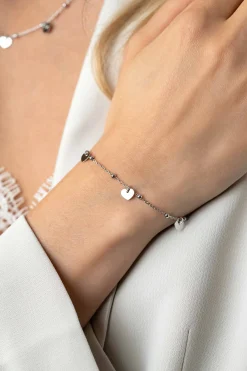 Clearance Zinzi zilveren schakelarmband met bolletjes en drie gladde hartjes 17-20cm ZIA2531