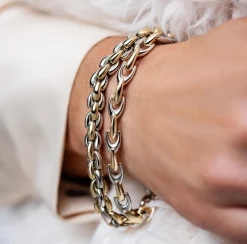 Sale Zinzi zilveren schakelarmband geel verguld 7mm breed 19,5cm ZIA1290