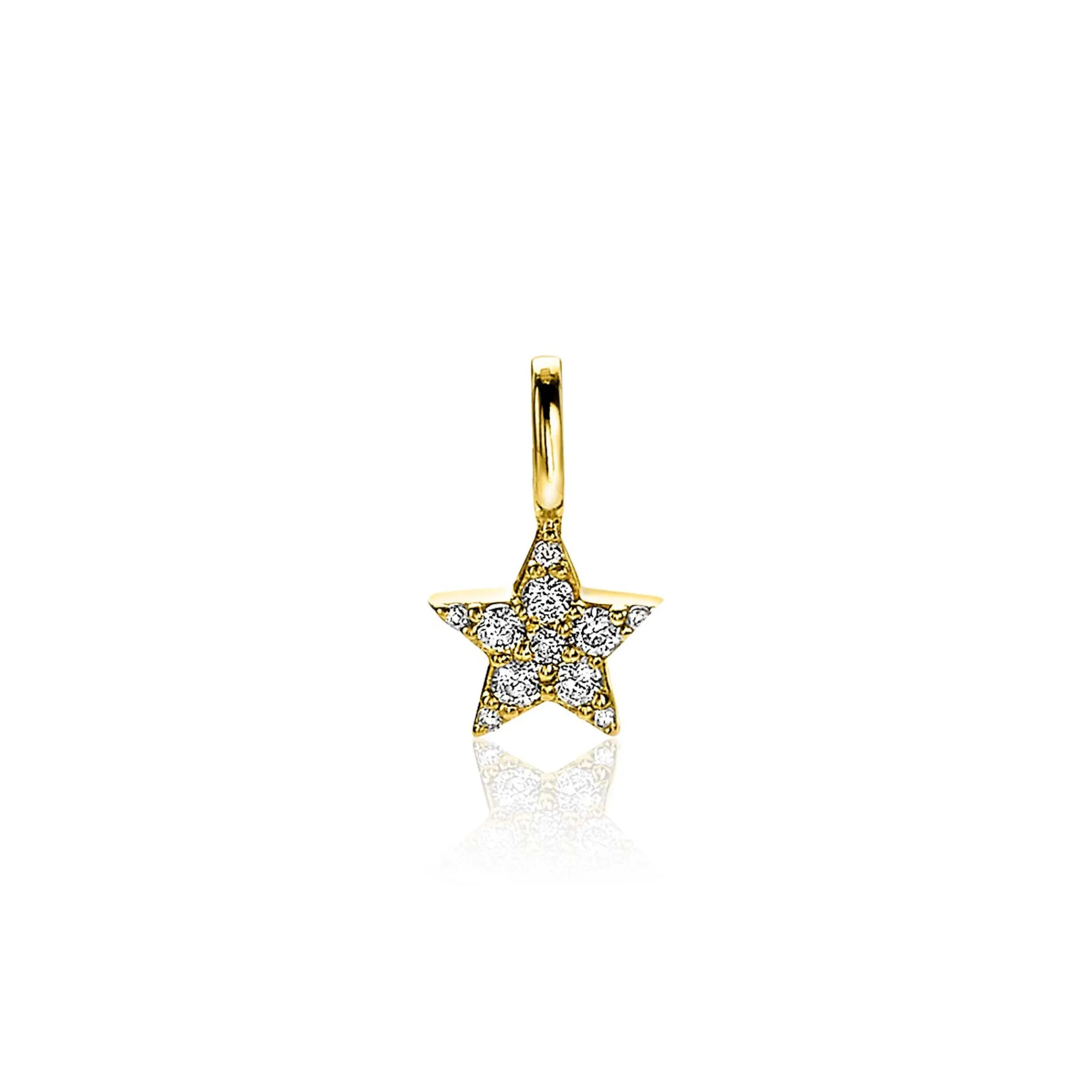 Online Zinzi zilveren ster hanger in geel verguld 13mm wit ZIH2138Y (zonder collier)