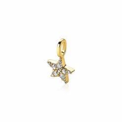 Online Zinzi zilveren ster hanger in geel verguld 13mm wit ZIH2138Y (zonder collier)