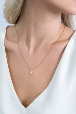 Online Zinzi zilveren ster hanger in geel verguld 13mm wit ZIH2138Y (zonder collier)
