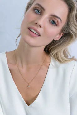 Online Zinzi zilveren ster hanger in geel verguld 13mm wit ZIH2138Y (zonder collier)