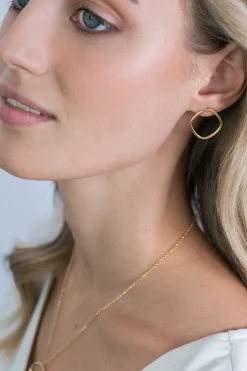 New Zinzi zilveren trendy oorstekers 14K geel verguld 23mm vierkant open ZIO2094G