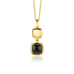 New Zinzi zilveren tweezijdige hanger 14K geel verguld vierkant met zwarte onyx en wit parelmoer 30mm ZIH2257G (zonder collier)