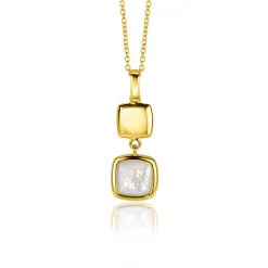 New Zinzi zilveren tweezijdige hanger 14K geel verguld vierkant met zwarte onyx en wit parelmoer 30mm ZIH2257G (zonder collier)