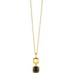 New Zinzi zilveren tweezijdige hanger 14K geel verguld vierkant met zwarte onyx en wit parelmoer 30mm ZIH2257G (zonder collier)