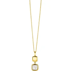 New Zinzi zilveren tweezijdige hanger 14K geel verguld vierkant met zwarte onyx en wit parelmoer 30mm ZIH2257G (zonder collier)