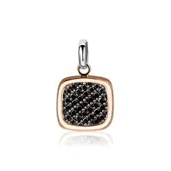 Outlet Zinzi zilveren vierkante hanger rosé verguld zwart ZIH1070N