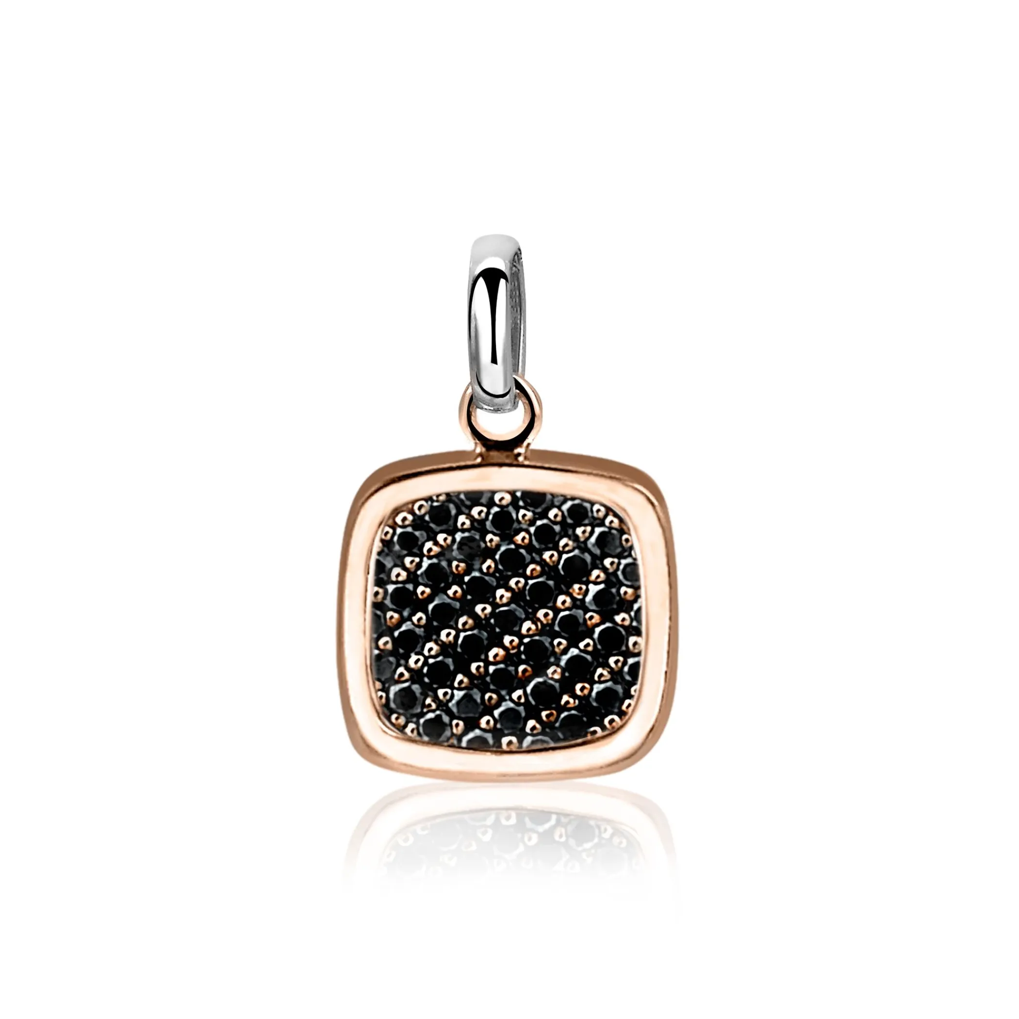 Outlet Zinzi zilveren vierkante hanger rosé verguld zwart ZIH1070N