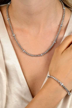 Hot Zinzi zilveren vierkante schakel ketting 6mm breed afwisselend bezet met witte zirkonia's 45cm ZIC2678