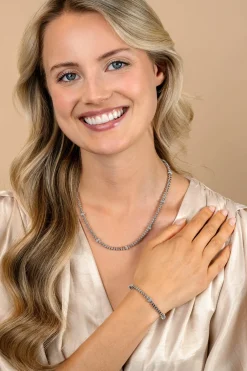 Hot Zinzi zilveren vierkante schakel ketting 6mm breed afwisselend bezet met witte zirkonia's 45cm ZIC2678