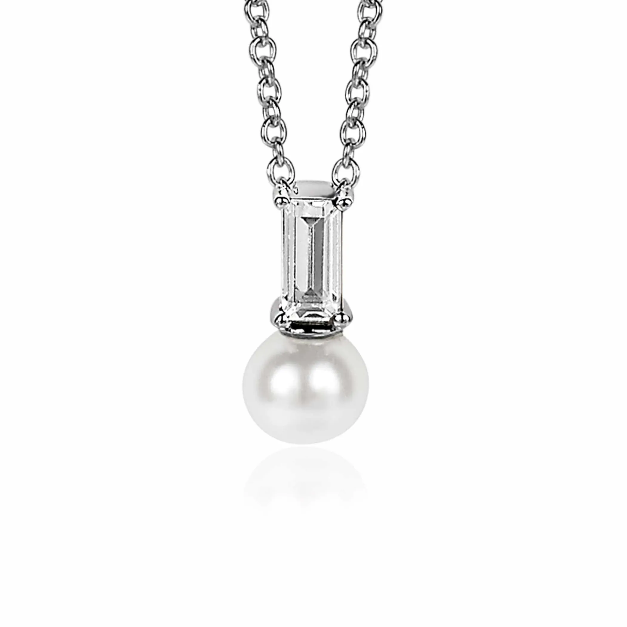 Sale Zinzi zilveren witte parelhanger met witte baquette geslepen zirconia ZIH2135 (zonder collier)