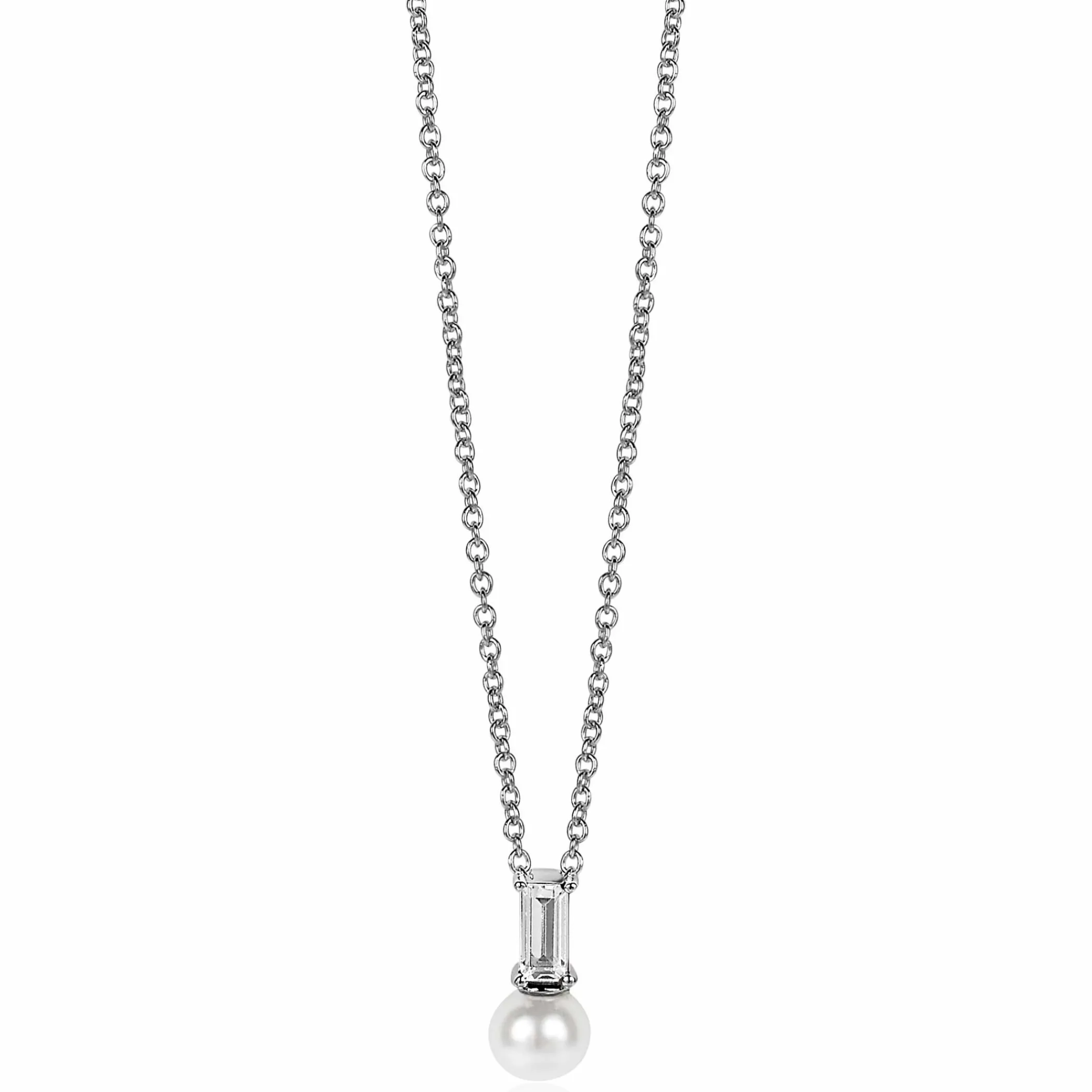 Sale Zinzi zilveren witte parelhanger met witte baquette geslepen zirconia ZIH2135 (zonder collier)
