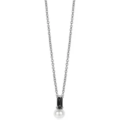 Outlet Zinzi zilveren witte parelhanger met zwarte baquette geslepen zirconia ZIH2135Z (zonder collier)