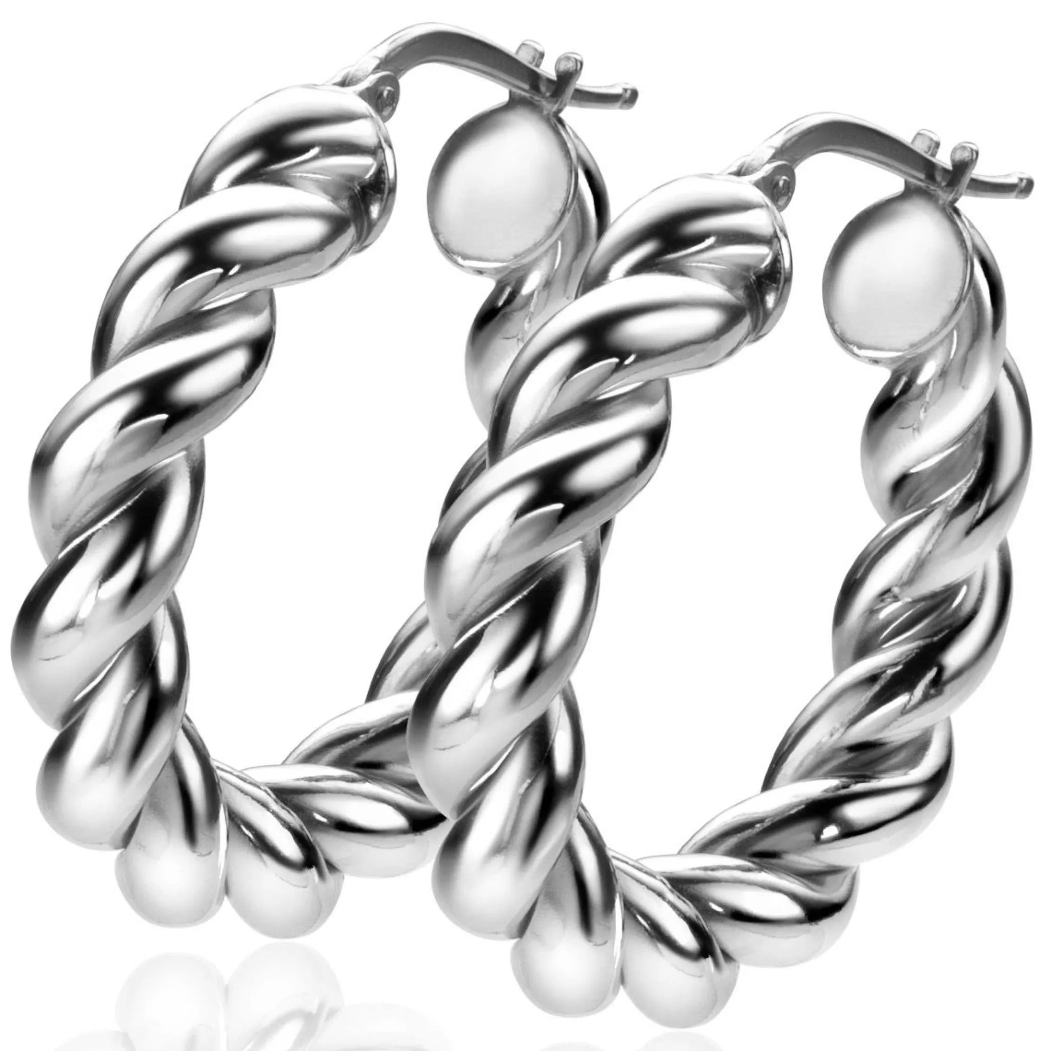 Zinzi zilveren wokkel oorringen met gedraaide buis 31x6mm ZIO2284